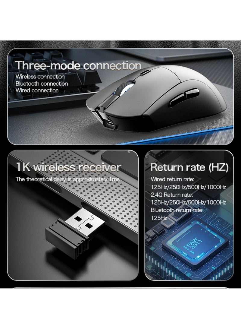 Rock Pow Superlight Wireless Gaming Mouse, PixArt PAW3311 Sensor, 20000DPI/1000Hz Macro Programming Gaming Mice with Grip Tape, BT/2.4Ghz/Wired Tri-mode Anti Slip, Programmable Buttons Wireless Mice/Wirelss Mouse For Gamer/Win/Xbox/PS/Mac/Pc (White) - Image 4